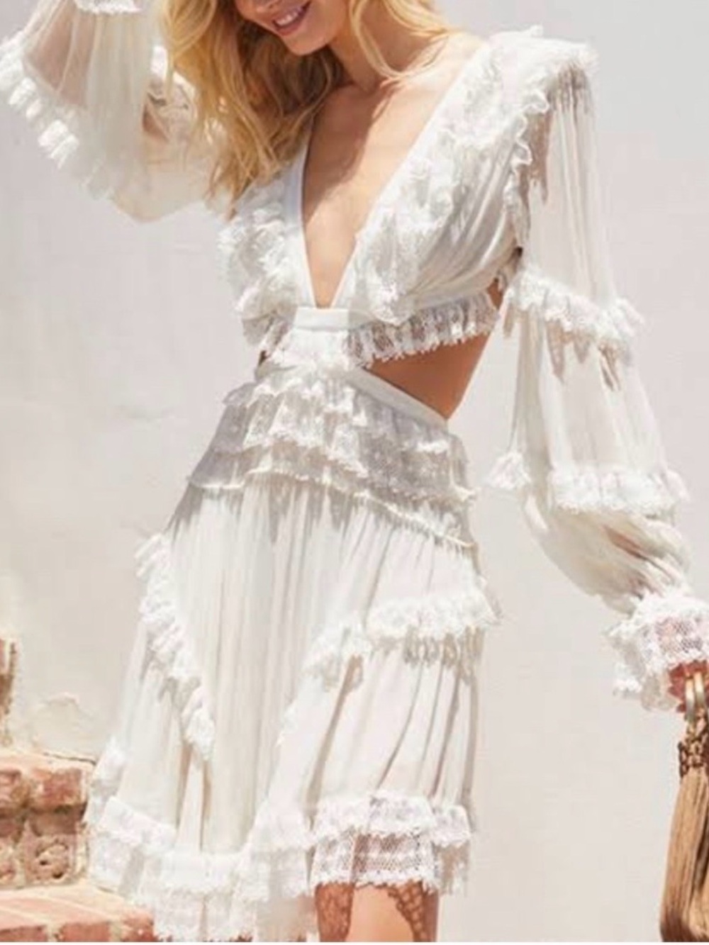 Zimmermann Cream Ruffled Tiered Long Sleeve Dress
